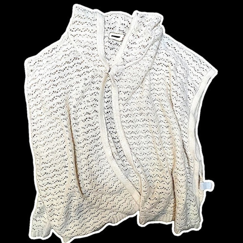Vintage American Rag Knit Crochet Open Front Poncho Sweater with Hood